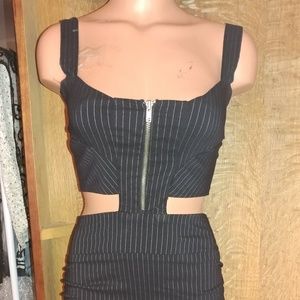 Black striped mini cutout dress